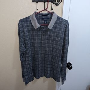Lands End Long Sleeve Polo Window Pane Plaid Size Lg